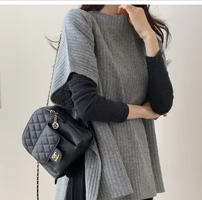 Зимний свитер женский пуловер топы для девочек винтажные с коротким рукавом осенние элегантные женские Вязаные Верхняя одежда Теплый Свитер оверсайз - Цвет: Gray