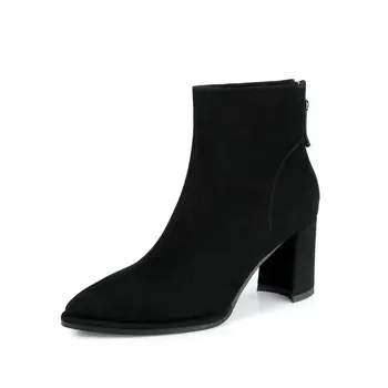 

Women Zipper Genuine Leather Ankle Boots Party Dancing Shoes Woman Warm High Heels Chelsea Boots size 41 42 43 44