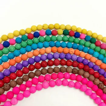 

Natural Stone Multicolor Lava Volcanic Stone Beaded Round shape Loose Bead For jewelry making DIY necklace bracelet accessories