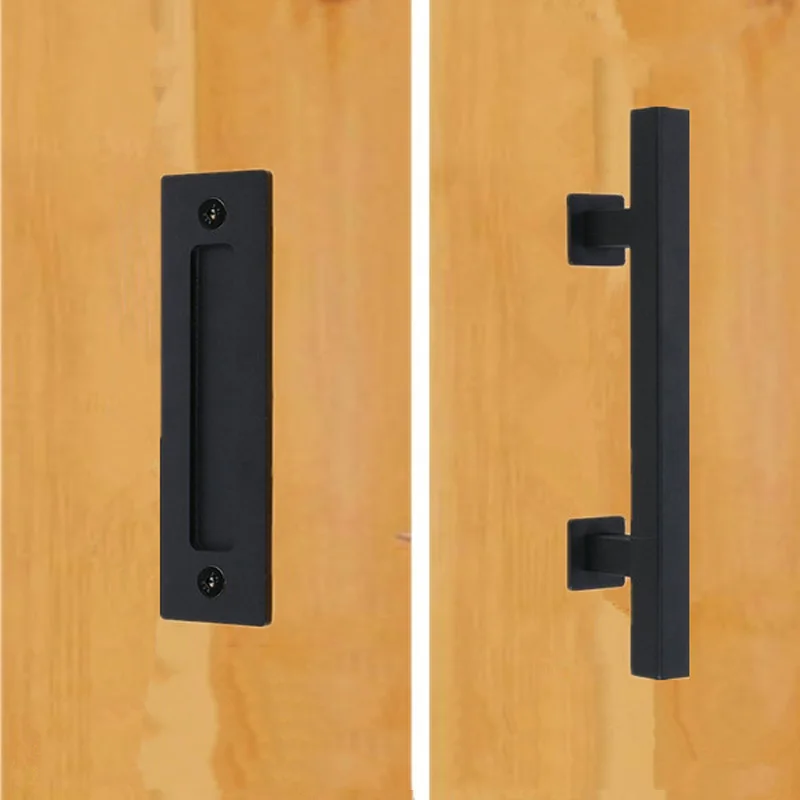 

1 Set Pull And Flush Door Handle Kit Barn Sliding Double-Sided Thick Cast Iron