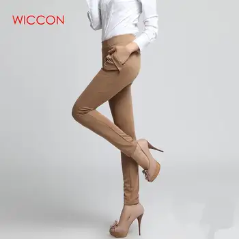 

WICCON New Fashion Women Elegant High Waist Casual Pencil Pants Ladies Solid Color Pocket Office OL Pants Plus Size 3XL Trousers