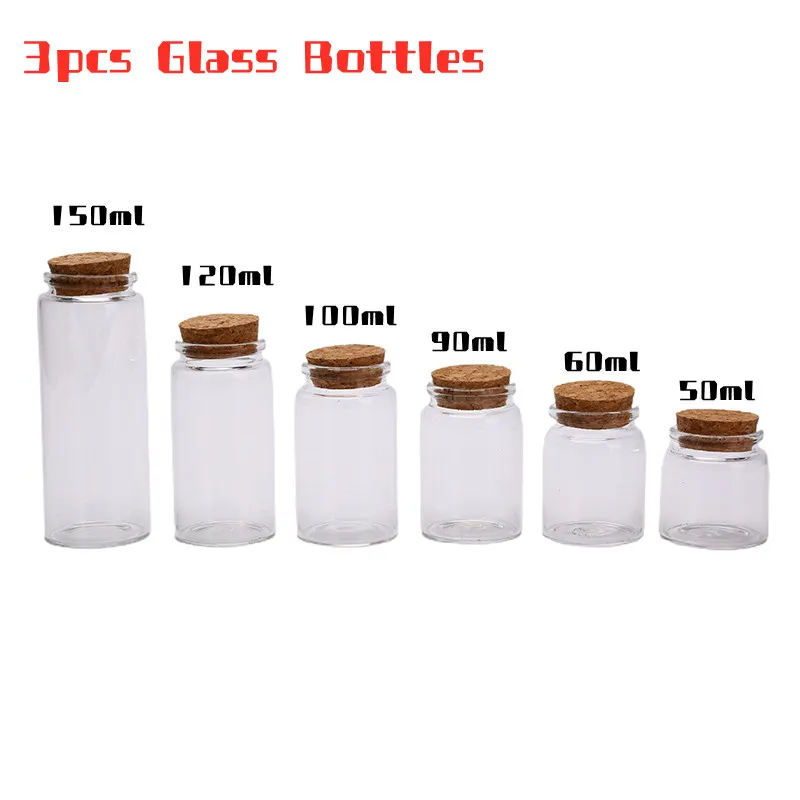 3pcs Kitchen Storage Wood Lid Glass Airtight Canister Bottles Jars Food Container Grains Tea Coffee Beans Grains Candy Jar