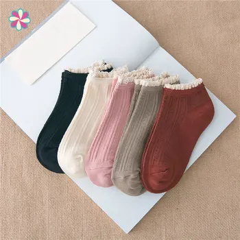 

Fashion Lace Ruffles Soft Cotton Women Socks Top Quality Solid Color Socks Sweet Princess Girl Cozy Lovely Frilled Socks W118