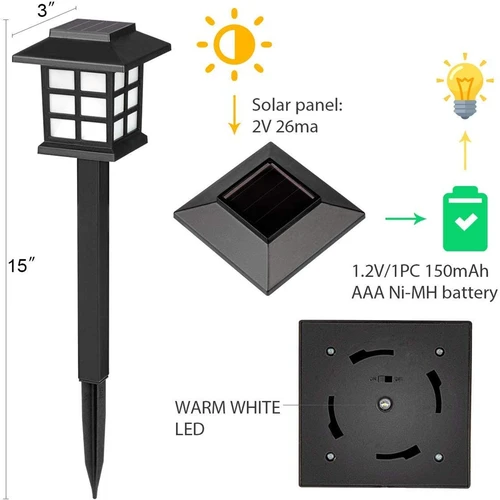 2/6/8pcs Led 태양 통로 조명 방수 야외 태양 램프 정원 풍경 야드/파티오/차도/산책로 조명 2