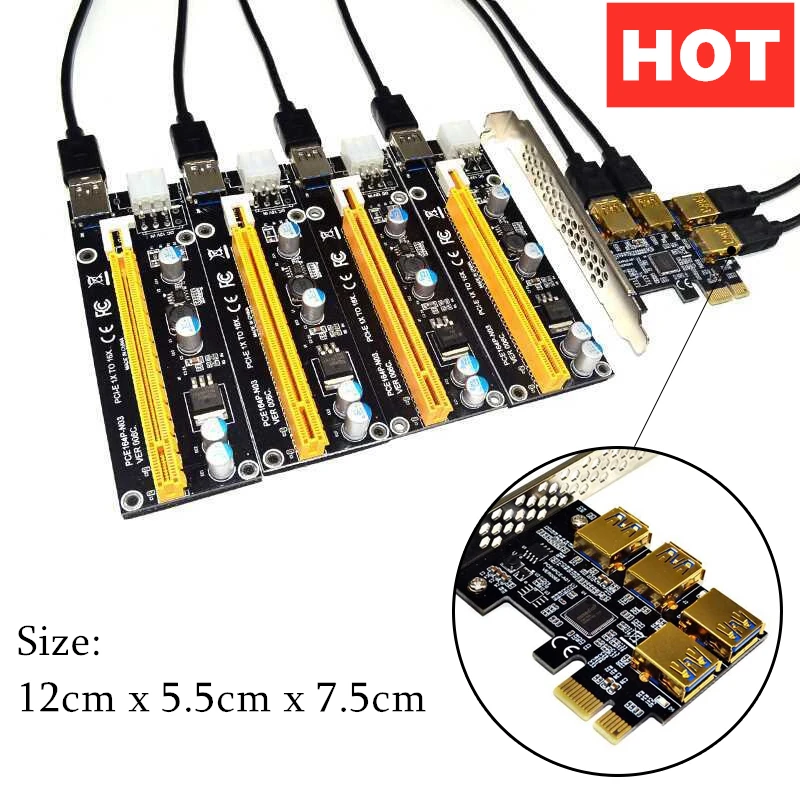 Плата адаптера PCIe Новая плата PCI-E 1x к 4 USB 3 0 Rabbet GPU Riser Extender Ethereum ETH/Monero XMR/Zcash ZEC 1 |