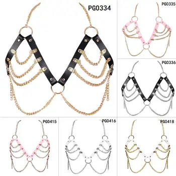 

Bust Chain Leather Harness Black Strap Tops Punk Gothic Belt Cage Body Women Lingerie Cosplay Clothing Bra Plus Size Hollow Out