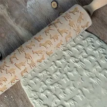 Рождественское печенье, выпечка, бисквит, тиснение, выгравированный ролик, Деревянная звезда, собака, Узор 35 см* 4,3 см