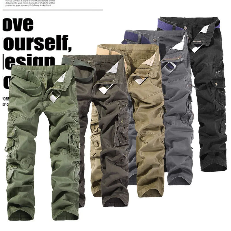 

Menswear cotton mens casual solid color fashion multi-pocket wash mens mens trousers outdoor mens trousers
