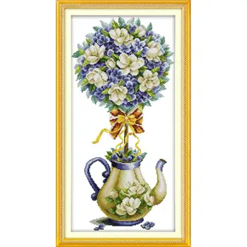 

Joy Sunday Magnolia teapot patterns cross stitch kits DMC print on canvas 14CT counted Chinese cross stitch sets Home decor Gift