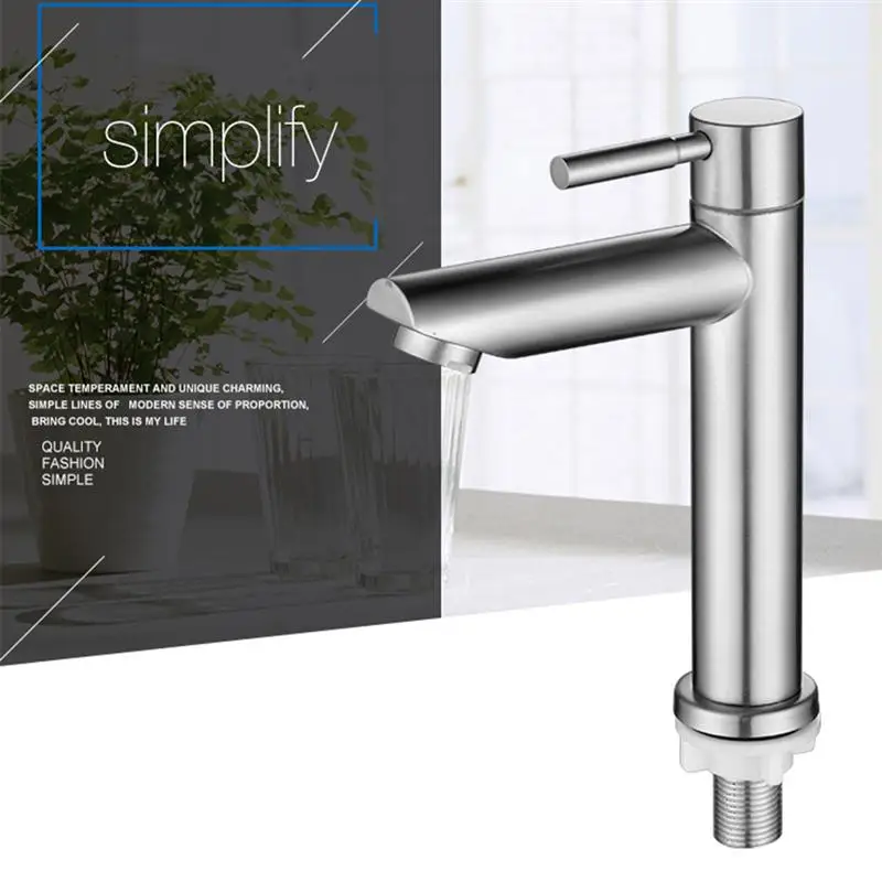 

1pc Stainless Steel Faucet Single Cold Basin Faucet Bathroom Metal Faucet Kitchen Faucet 3 Specifications Available