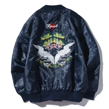 

Advanced Embroidery MA-1 Bomber Jackets 2017 Male Military Crane Pattern Casual Fall Winter Tide Young Lovers Jacket M-44XL