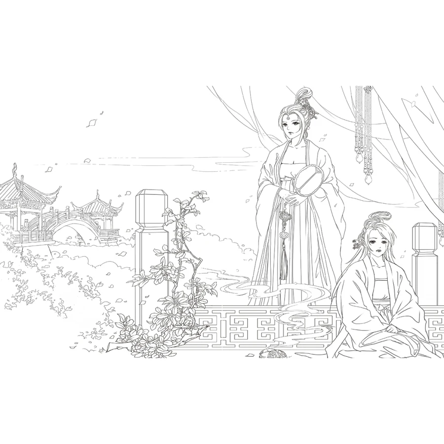 Chinese-Aesthetic-Ancient-Beauty-Illustrations-Painting-Comic-Cartoon-Line-Adult-Drawing-Coloring-Book (2)