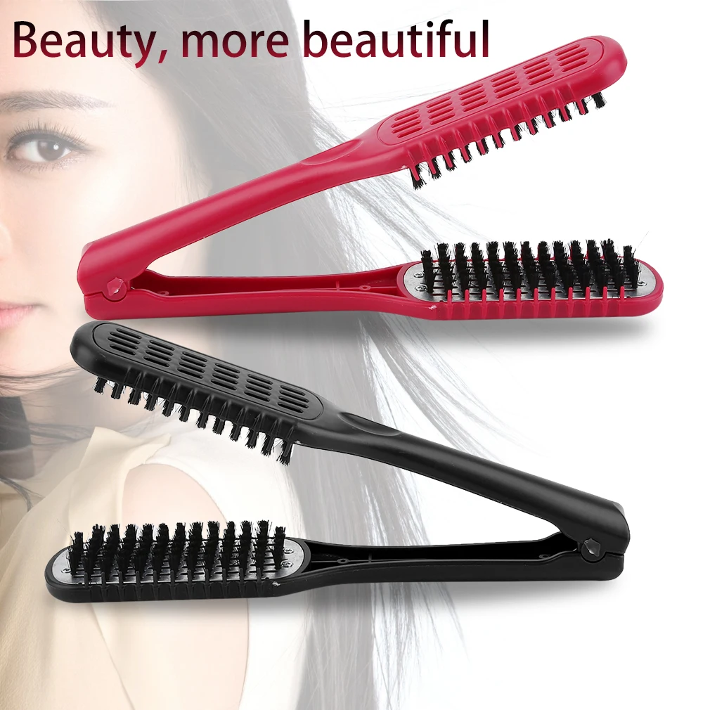 Ceramic Straightening Comb Double Sided Brush Clamp Hair Hairdressing Natural Fibres Bristle Hair Comb Hairstylig Tool