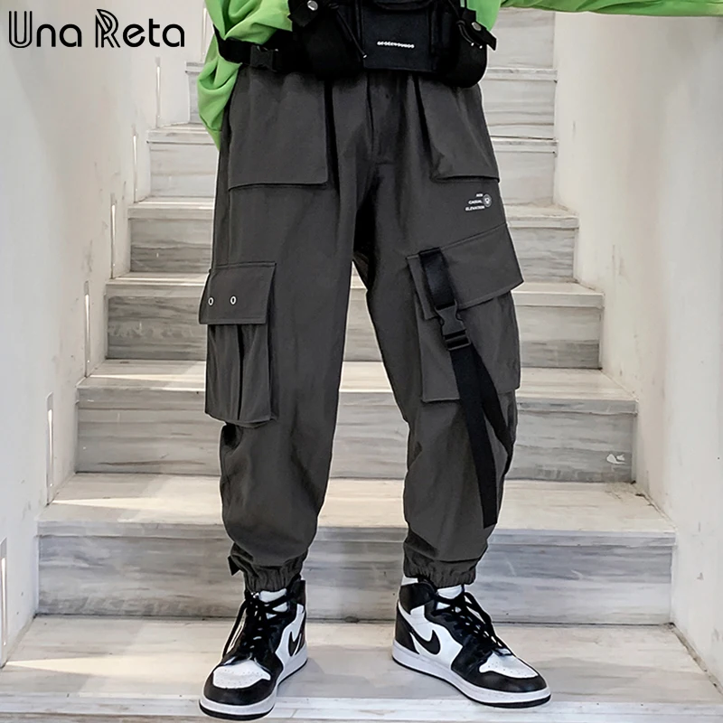 Una Reta, мужские брюки в стиле хип-хоп, новая мода, уличная одежда, джоггеры, брюки, повседневные, с большими боковыми карманами, плотные штаны, мужские свободные спортивные штаны