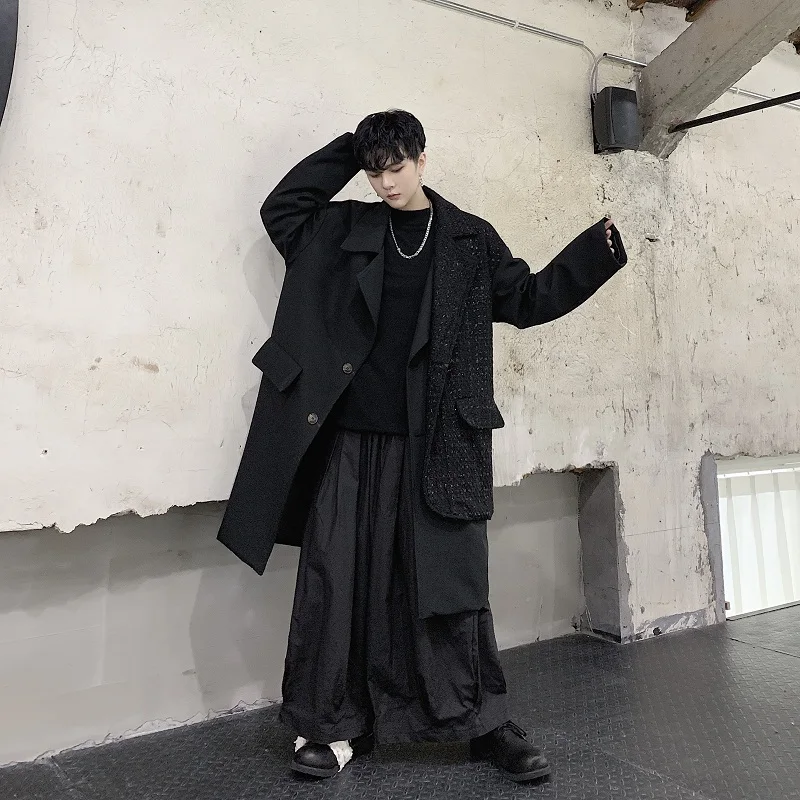 Мужская темно-черная длинная куртка, мужской японский уличный винтажный Модный Готический шик, ветровка, пальто, верхняя одежда