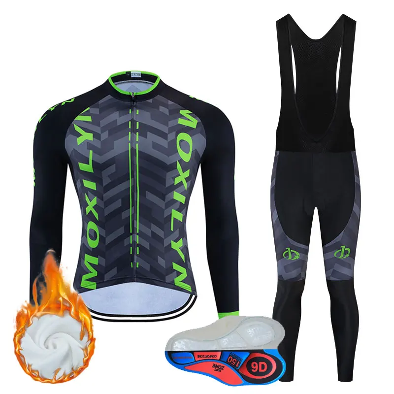 fleece set 3 Moxilyn зимние теплые флисовые майки для велоспорта комплект Майо Ropa Ciclismo Invierno MTB велосипедная Одежда для велоспорта спортивная одежда - Цвет: fleece set 3