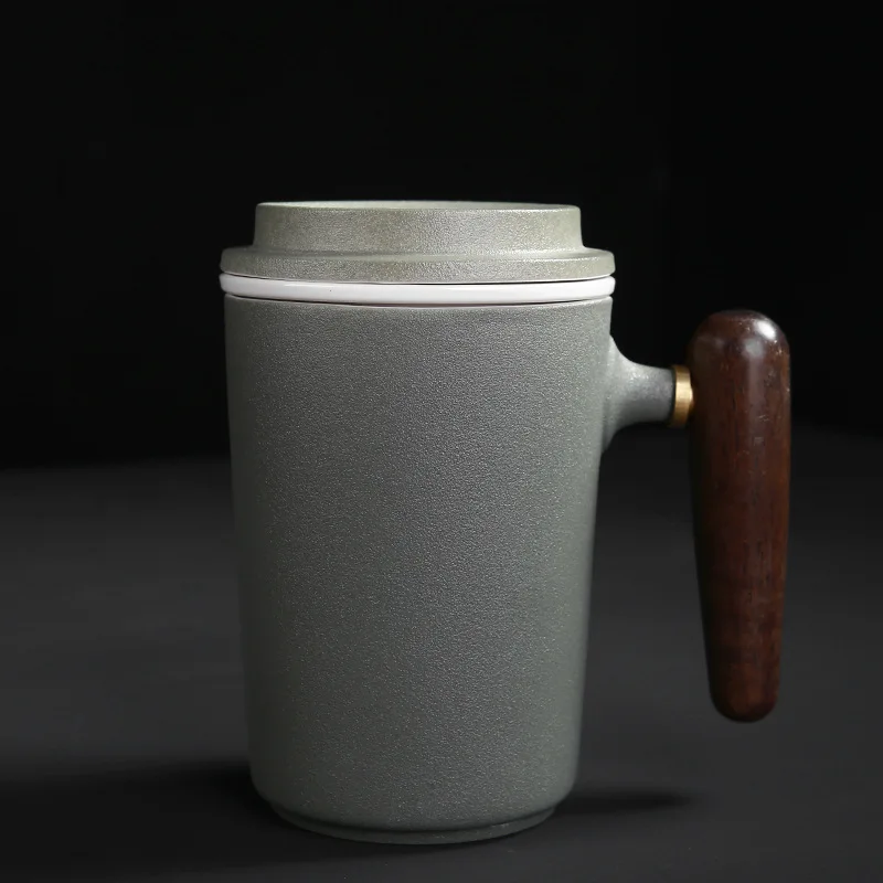 Керамическая офисная кружка, набор из трех предметов с ситечком, чайная чашка, кофейная чашка, простая Бытовая, расширенная, 301-400 мл, чашка для воды, подарок для влюбленных