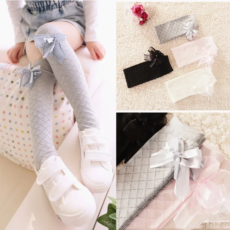 

Children's Knee High Cute Socks For Toddlers Kids Baby Girls Solid Bow-knot Cotton Princess Dress Ballet Long Sock Leg Warmer