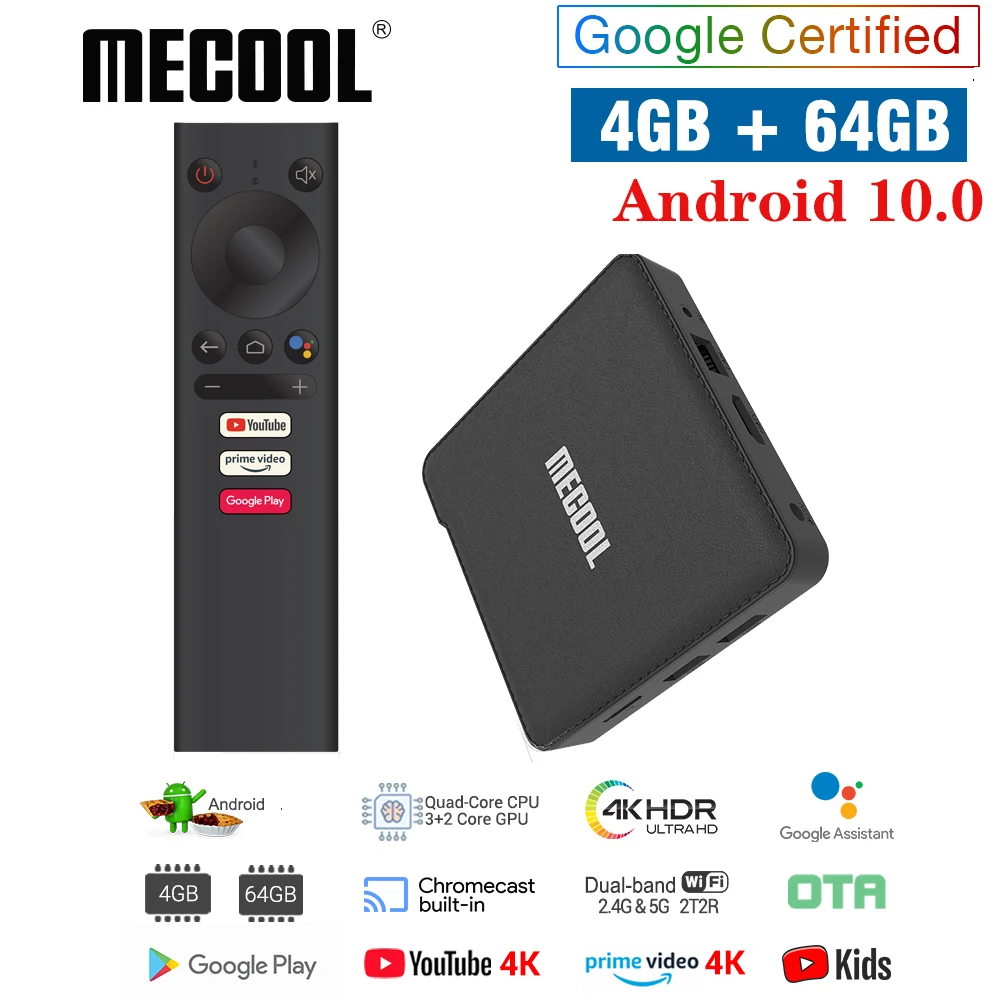ТВ приставка MECOOL NEW KM1 Android 10 0 4 Гб ОЗУ 64 ПЗУ Amlogic S905X3 2 4G/5G WiFi 4K BT4.2 Голосовое