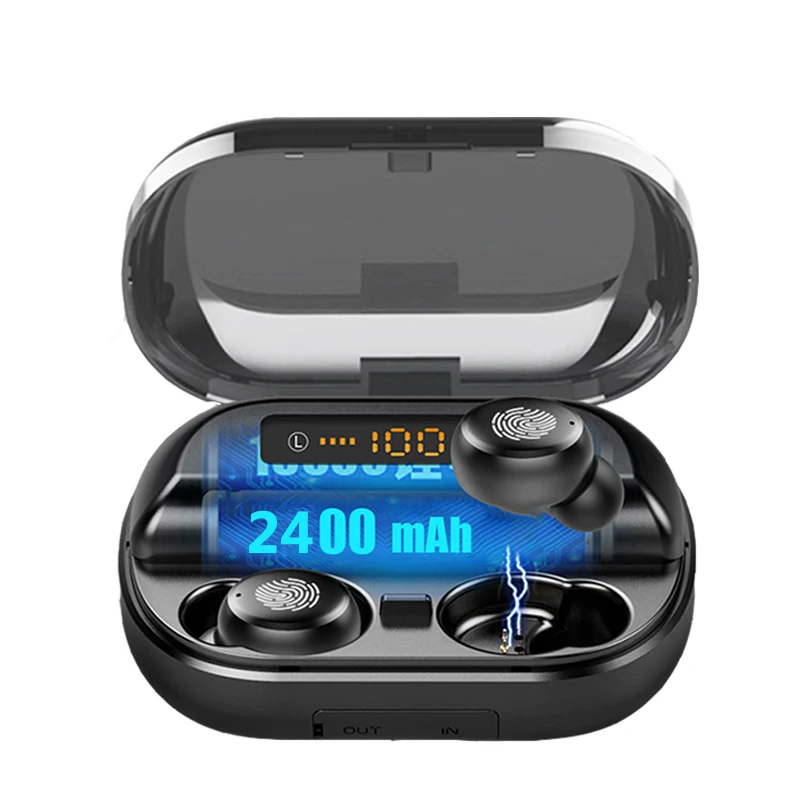 TOPK беспроводные наушники TWS отпечаток пальца сенсорные Bluetooth наушники светодиодный дисплей с 4000 мАч Внешний аккумулятор гарнитура с микрофоном