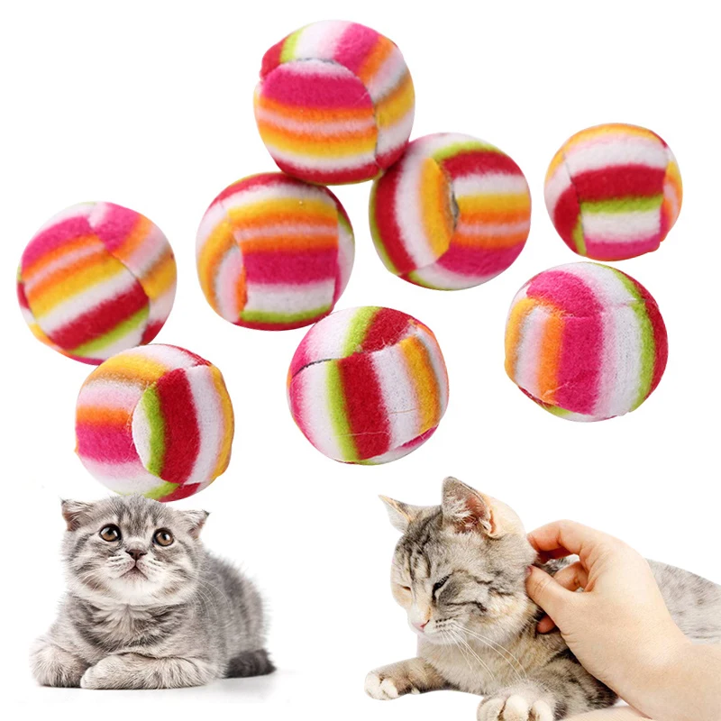 Rainbow Ball Cat Toys Rolling Ball Built-in Ringstone Toys For Cats Interactive Scratch Ball For Kittens Plush Dog Toys Pet Toys