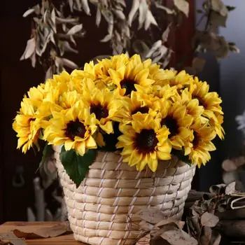 

4 Bunches 24 Heads Artificial Sunflowers Simulation Leaf Faux Bouquet Home Decor H4GD