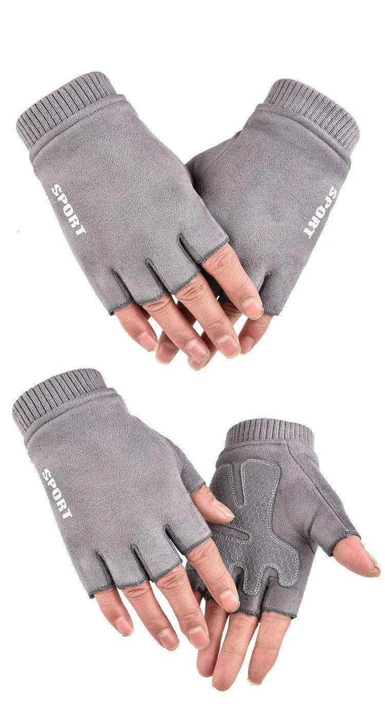 Перчатки без пальцев для мужчин и женщин осень зима половина митенки для спорта вождения плюс бархатное замшевое