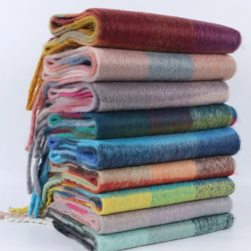 

New Knitted Winter Scarf Fashion Plaid Lady Foulard Femme Thicken Brand Shawls Wraps Long Soft Pink Black Scarves for Women