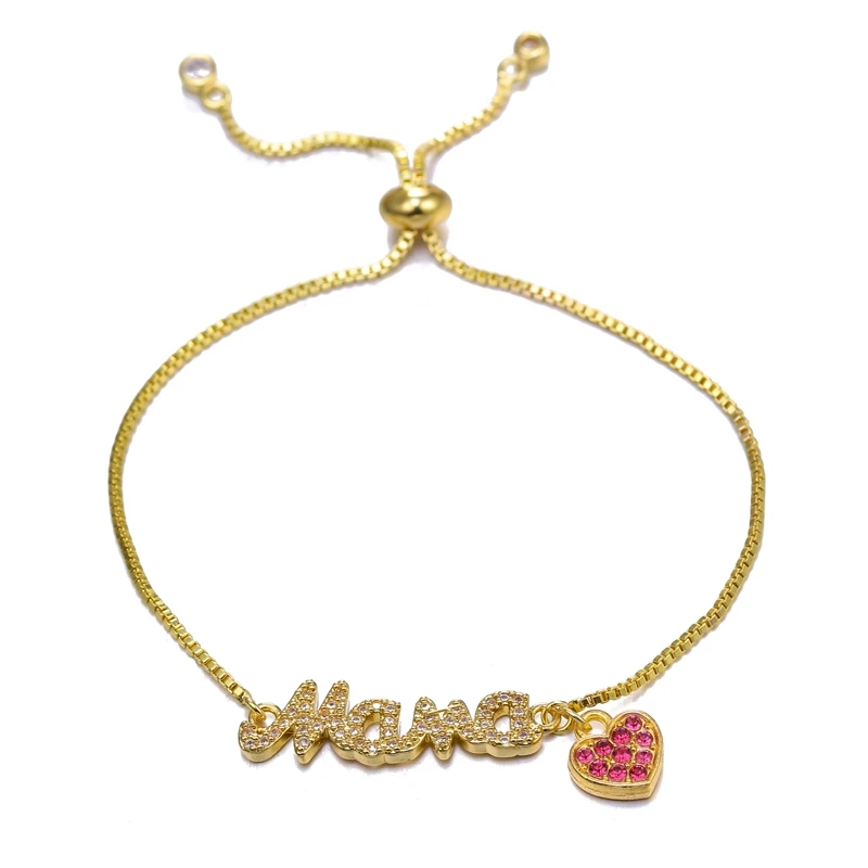 Gold Bracelet Juya Micro Pave Циркон мама имя буквы кулон ожерелье для дочери мамы год рождественский подарок Индивидуальные ювелирные изделия - Окраска металла: Gold Bracelet