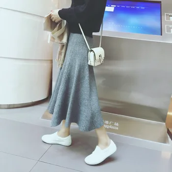 

2019 autumn and winter pleated skirt irregular wool winter skirt high waist pleated slim long midi skirta word knit half skirt