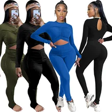 

RStylish Autumn New Women Long Sleeve Solid O-Neck Pleated Hollow Out Slim Bodycon Overalls Casual Jumpsuits