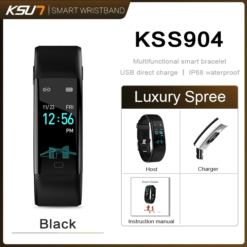 KSUN KSS904 умный браслет с монитором сердечного ритма ЭКГ кровяное давление IP68 фитнес-трекер Wrisatband Смарт-часы - Цвет: KSS904-B