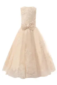 

Champange In Stock Flower Girl Dresses Jewel Neck Appliques Beaded Lace Floor-length A-line Little Kids Dresses