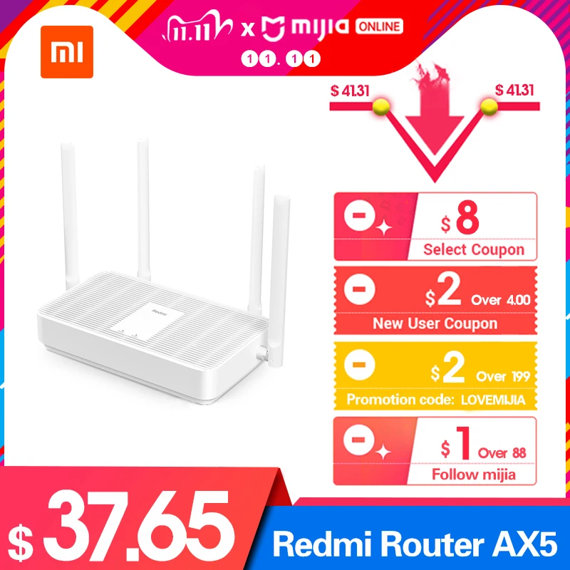 Новый Xiaomi Redmi роутер AX5 Wifi 6 Mesh 5 ядер гигабит 2 4G/5 0 GHz двухдиапазонный ретранслятор 4