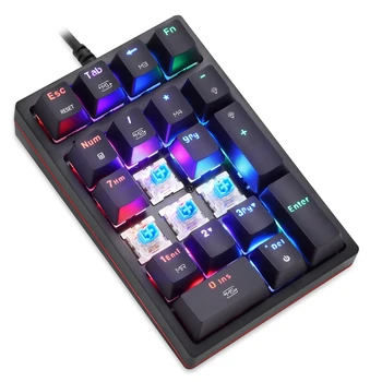 

MOTOSPEED K24 USB Wired Mechanical Numeric Keypad 21 Keys Mini Numpad RGB Backlight Keyboard Extended Layout(Blue Switch)