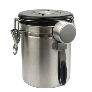 

Time Adjustment Dial Canister Vacuum Storage Coffee Bean Home Sealed Can Spoon With Exhaust Switch Stainless Steel Container