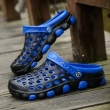 Новые мужские пляжные сандалии дышащие пляжные сандалии с отверстиями Водонепроницаемая садовая обувь без застежки Летние повседневные сандалии-синий желтый