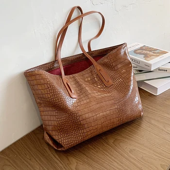 

Women 2020 stone pattern large capacity PU leather shoulder bag elegant handbag women travel handbag women fashion handbag