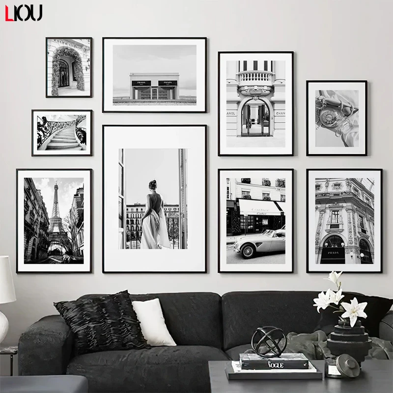 Wall art canvas painting black white paris tower brooklyn nordic bridge posters and prints wall photos for living room decor | Дом и сад