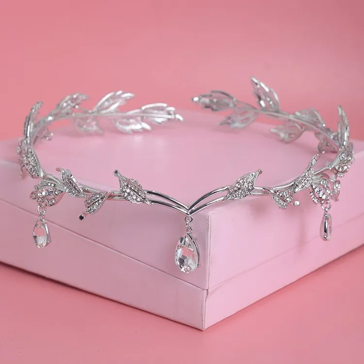 Luxury Crystal Crown Bridal Hair Accessories Wedding Rhinestone Waterdrop Leaf Tiara Headband Frontlet Brides Jewelry | Украшения и