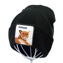 Мультфильм животных вышивка Пума шапочка зимняя для женщин мужчин вязаная крючком эластичная теплая зимняя шапка лыжные шапочки шапка s gorro