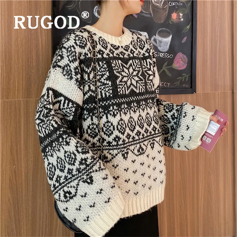 RUGOD свитер большого размера со снежинками пуловер Джемпер Зимние Топы для женщин Трикотаж корейский стиль женские свитера