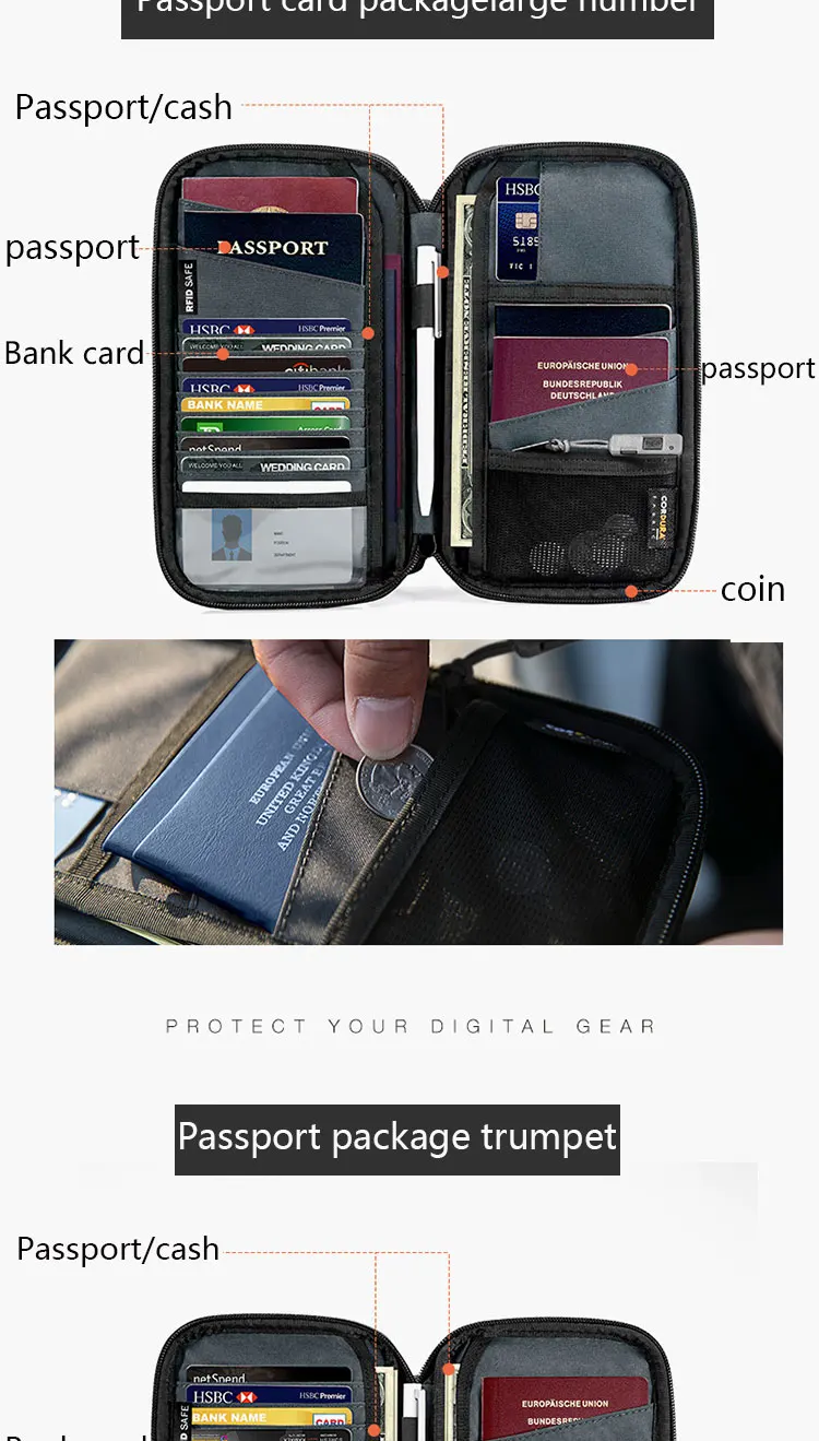 Кошелек для паспорта, путешествий, держатель для паспорта, многофункциональная посылка для кредитных карт, ID, документов, мульти-карта, пакет для хранения, клатч