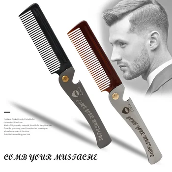

1PC Men Folding Pocket Beard Comb Teeth Detangling Hair Beard Comb Metal Handle Foldable Combing Facial Mustache Comb G1027