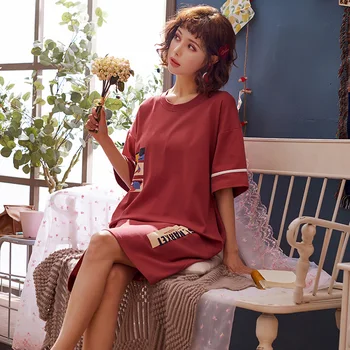 

Perfering 2020 Korea Night Dress Cotton New Loose Women Sleepwear Ladies Nightwear Spring Home Dress Nighty Women Nightgown