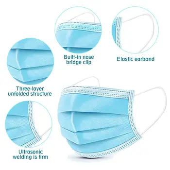 

50Pcs Disposable Mouth Face Masks Face 3-layer Respirator Mask Dust-Proof Personal