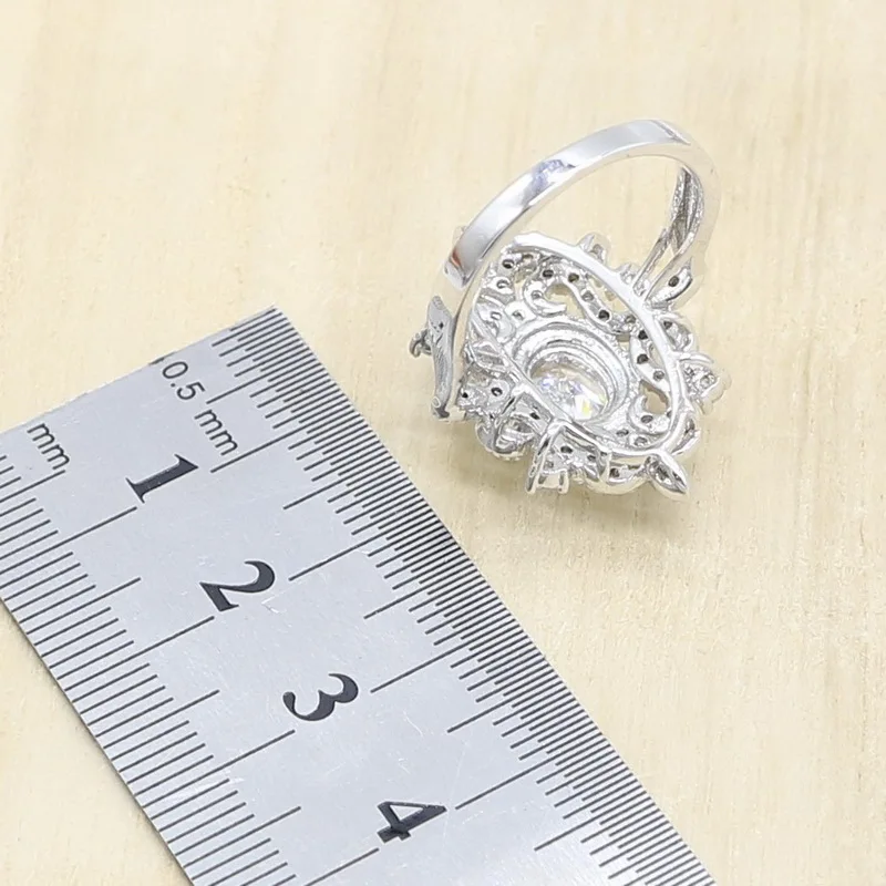 Классические 925 Серебряные Ювелирные наборы для женщин белые циркониевые серьги кулон ожерелье кольцо браслет подарок на день рождения
