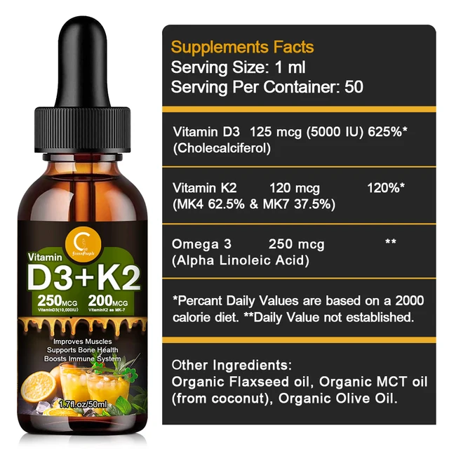 Greenpeople Vitamin K2 Mk7 Drops Osteoporosis Supplement  Diuretic Liver Detoxification Supports Immune Health Vitamin D3 Drops 2