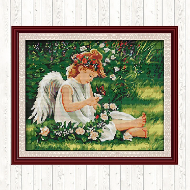Angel on Greenery 14ct 11ct Count Print Canvas Embroidery Kits DIY Crafts Needlework Patterns Cross Stitch Package | Дом и сад