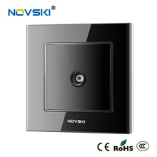 NOVSKI Новое поступление ТВ Коаксиальная муфта ТВ антенна Коаксиальный настенное крепление Лицевая панель Кристалл Закаленное стекло панель 86*86 мм